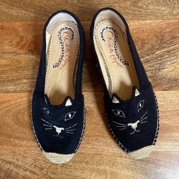 Charlotte Olympia Black Terrycloth KITTY ESPADRILLES  Shoes Raffia - Picture 2 of 16